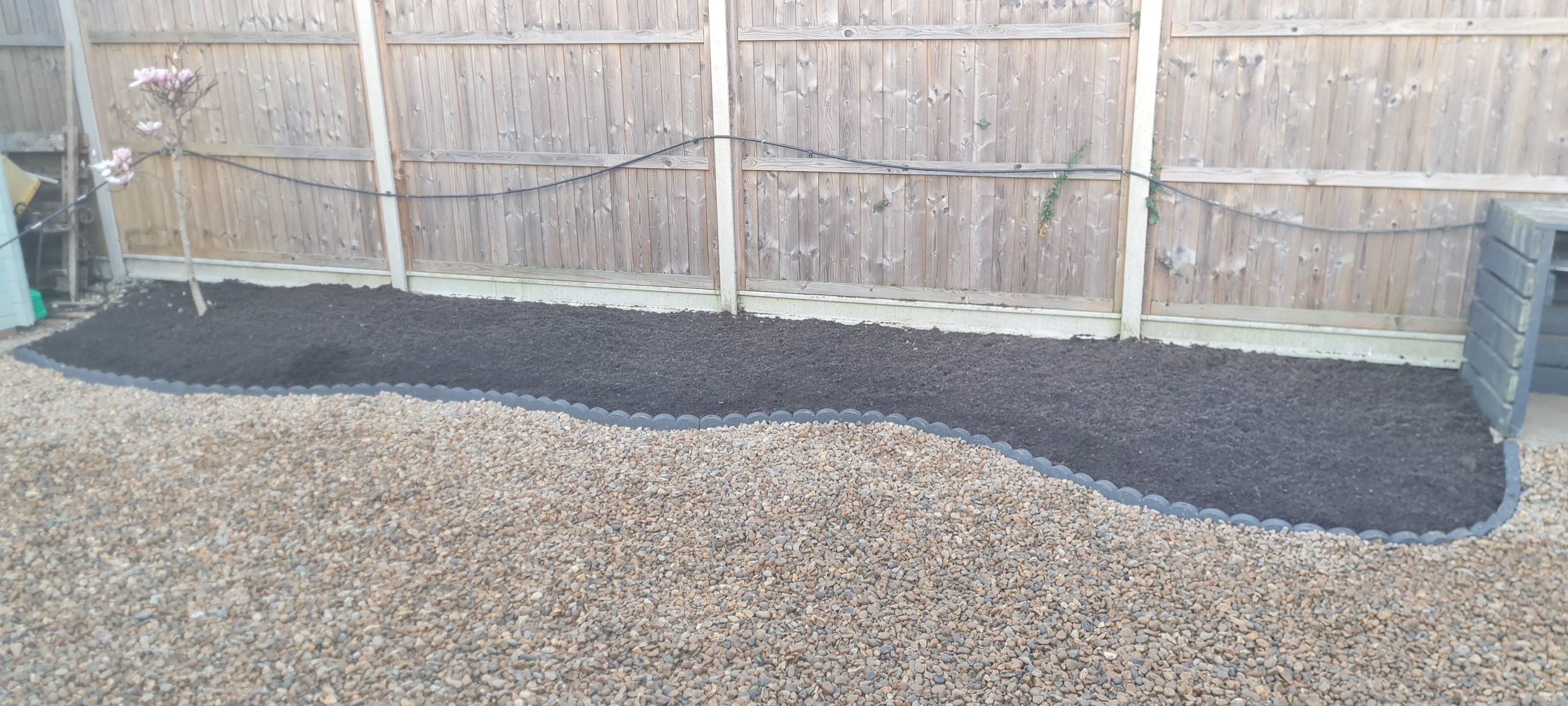 Freshly prepared garden bed with clean edging